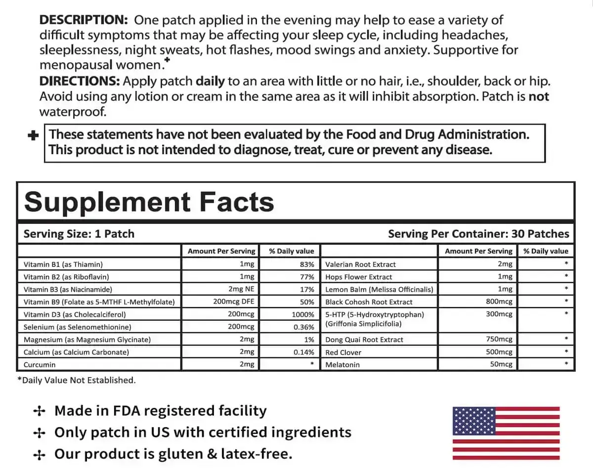 Menopause Night Patch Ingredients