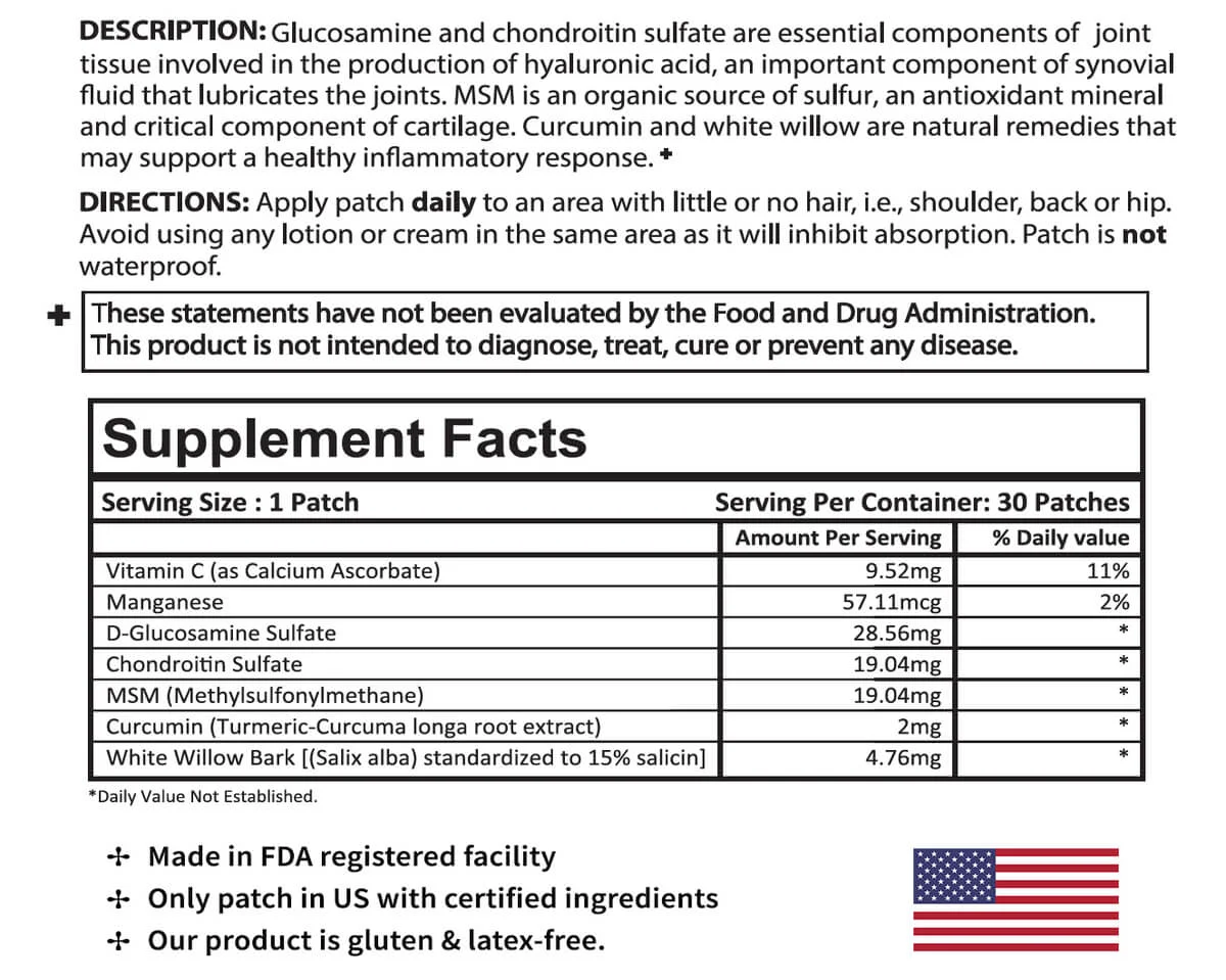 Glucosamine & Chondroitin Patch Ingredients