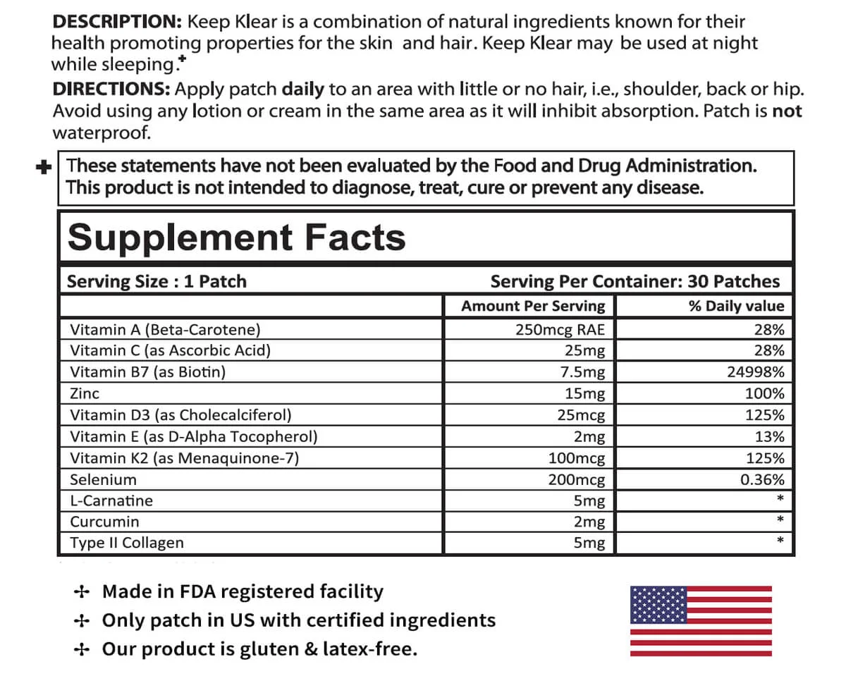 Keep Klear Patch Ingredients