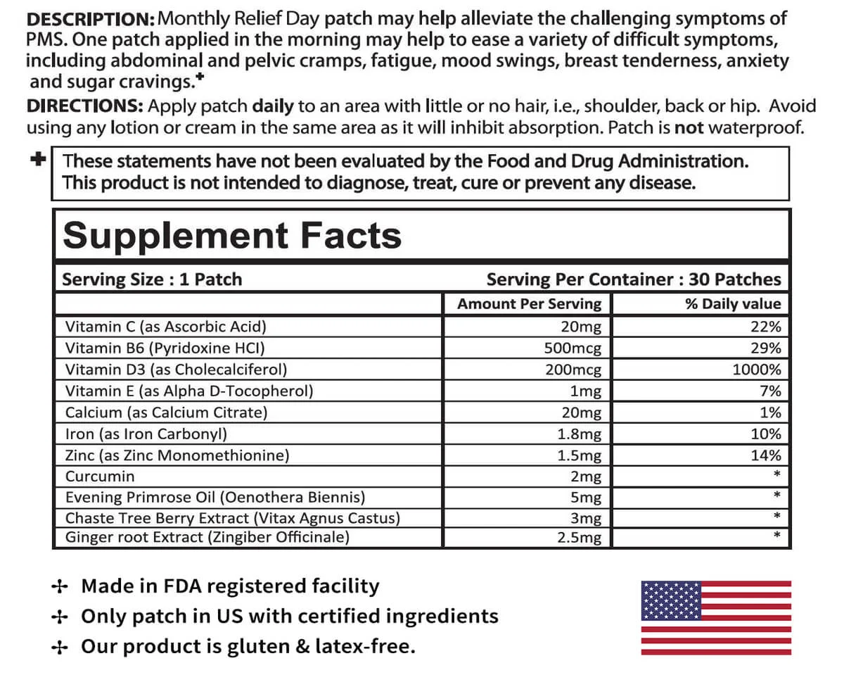 PMS Day Patch Ingredients