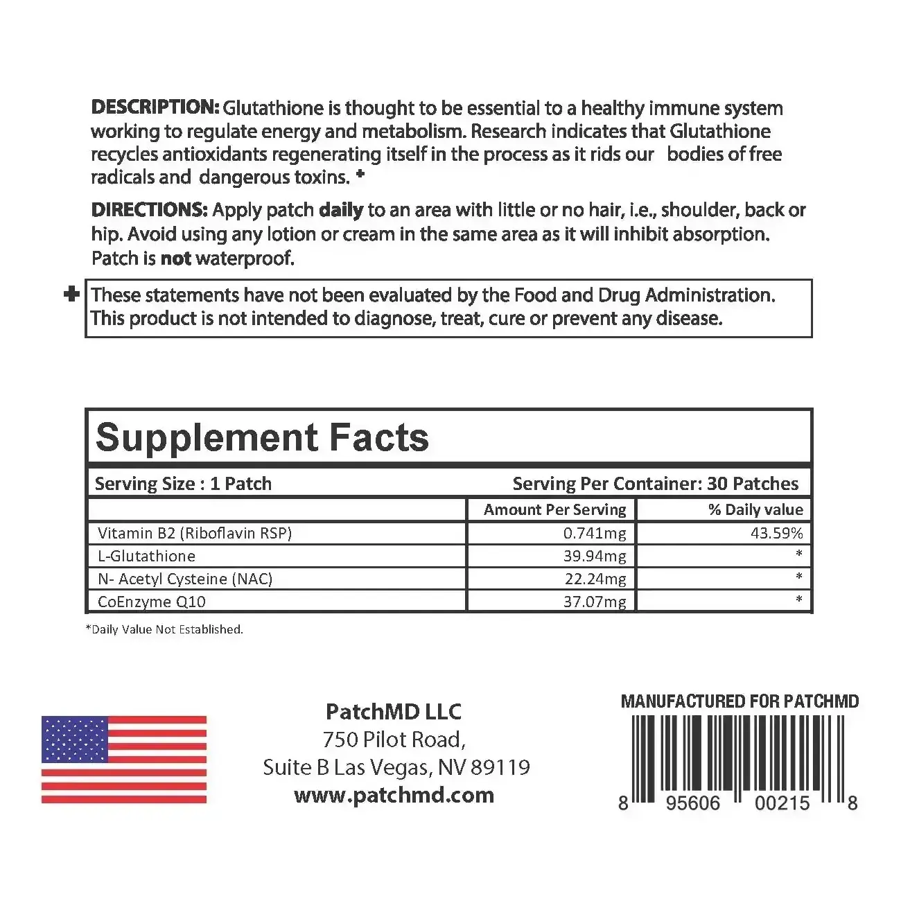 Glutathione Patch Ingredients