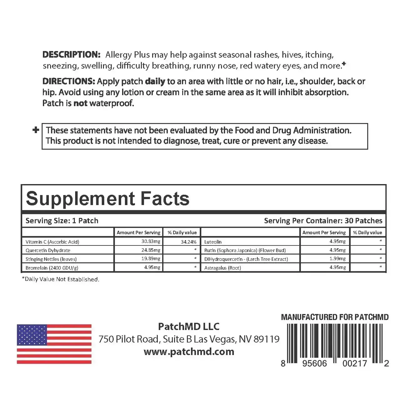 Allergy Plus Patch Ingredients