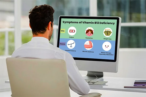 A person looking at a chart of symptoms of B12 deficiency