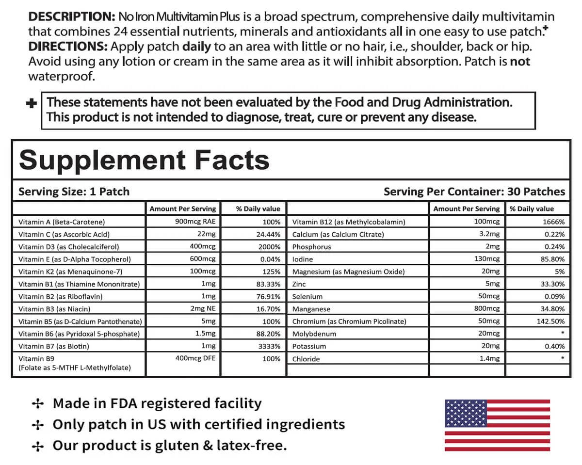 Multi Plus Topical Patch Without Iron By Patchaid (30-Day Supply) -  Imported Products from USA - iBhejo