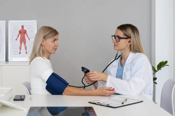 A doctor examining a patient's cognitive function and checking their vitamin B12 levels