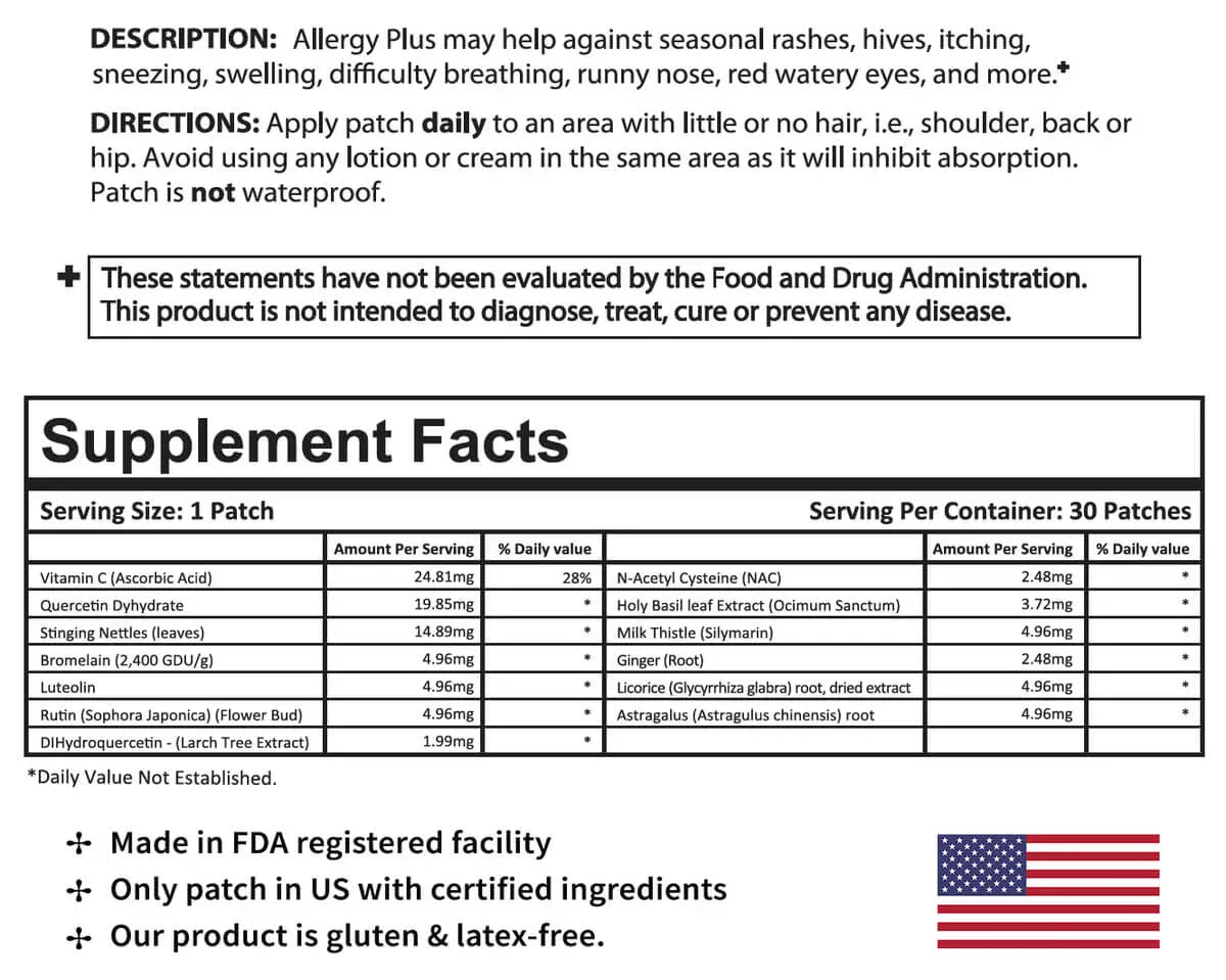 Allergy Plus Patch Ingredients