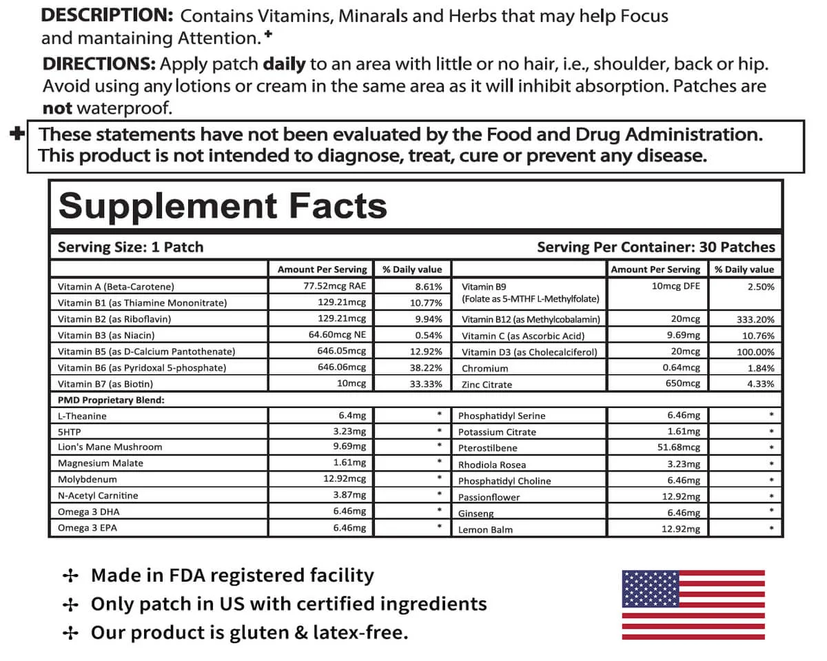 Focus and Clarity Vitamin Patch by PatchAid Size: 1-Month Supply 