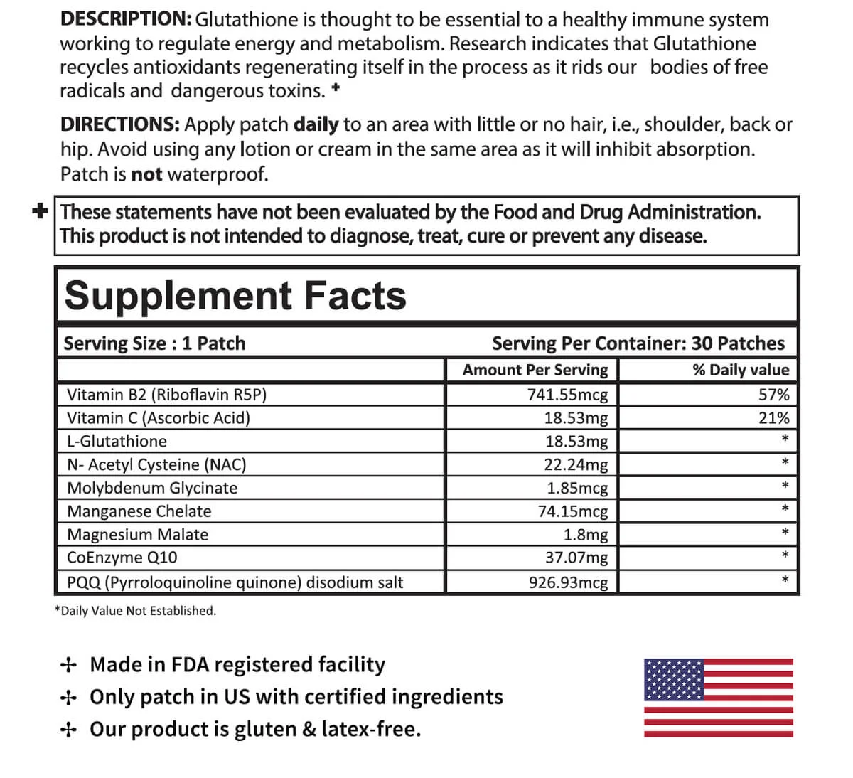 Glutathione Patch Ingredients