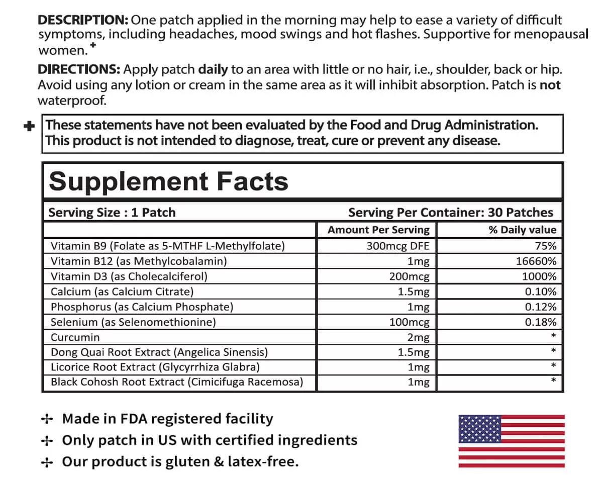 Menopause Day Patch Ingredients