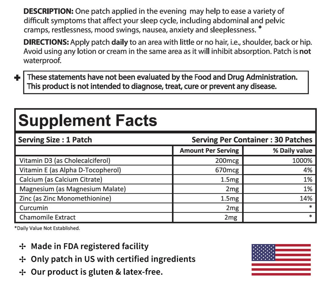 PMS Night Patch Ingredients