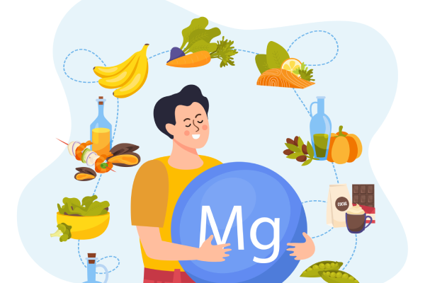 An illustration showing the process of magnesium absorption and elimination in the body, including the duration of how long does magnesium stay in your body.