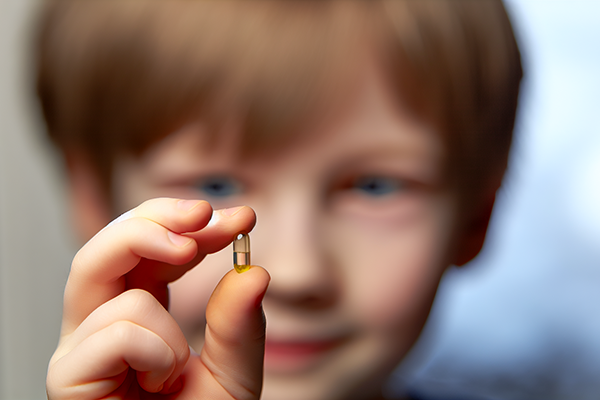 Image in PatchMD's 'Coenzyme Q10 and Autism Spectrum Benefits' post: Close-up of a child taking a supplement, visually exploring the potential advantages of Coenzyme Q10 for those on the autism spectrum.
