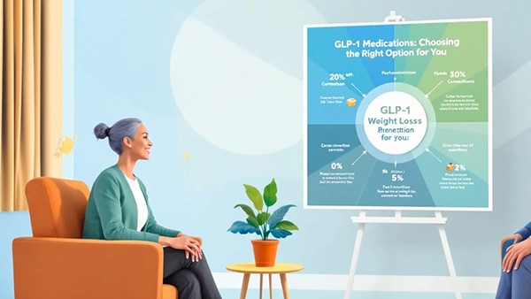 Patient considerations and preferences in weight loss treatments, shown with a healthcare professional consulting a patient.