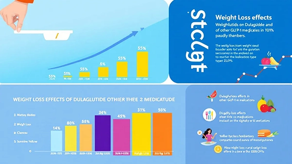 Dulaglutide's moderate weight loss effects illustrated by a scale showing gradual weight reduction.
