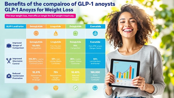 Enhancing patient outcomes with GLP-1 agonists, featuring a happy patient celebrating weight loss.