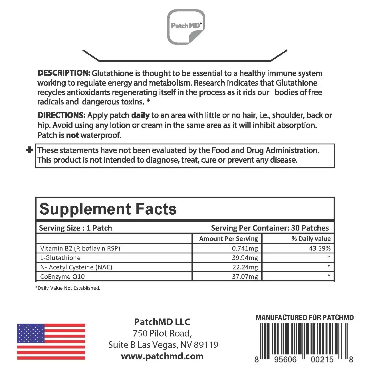 Glutathione Patch Ingredients