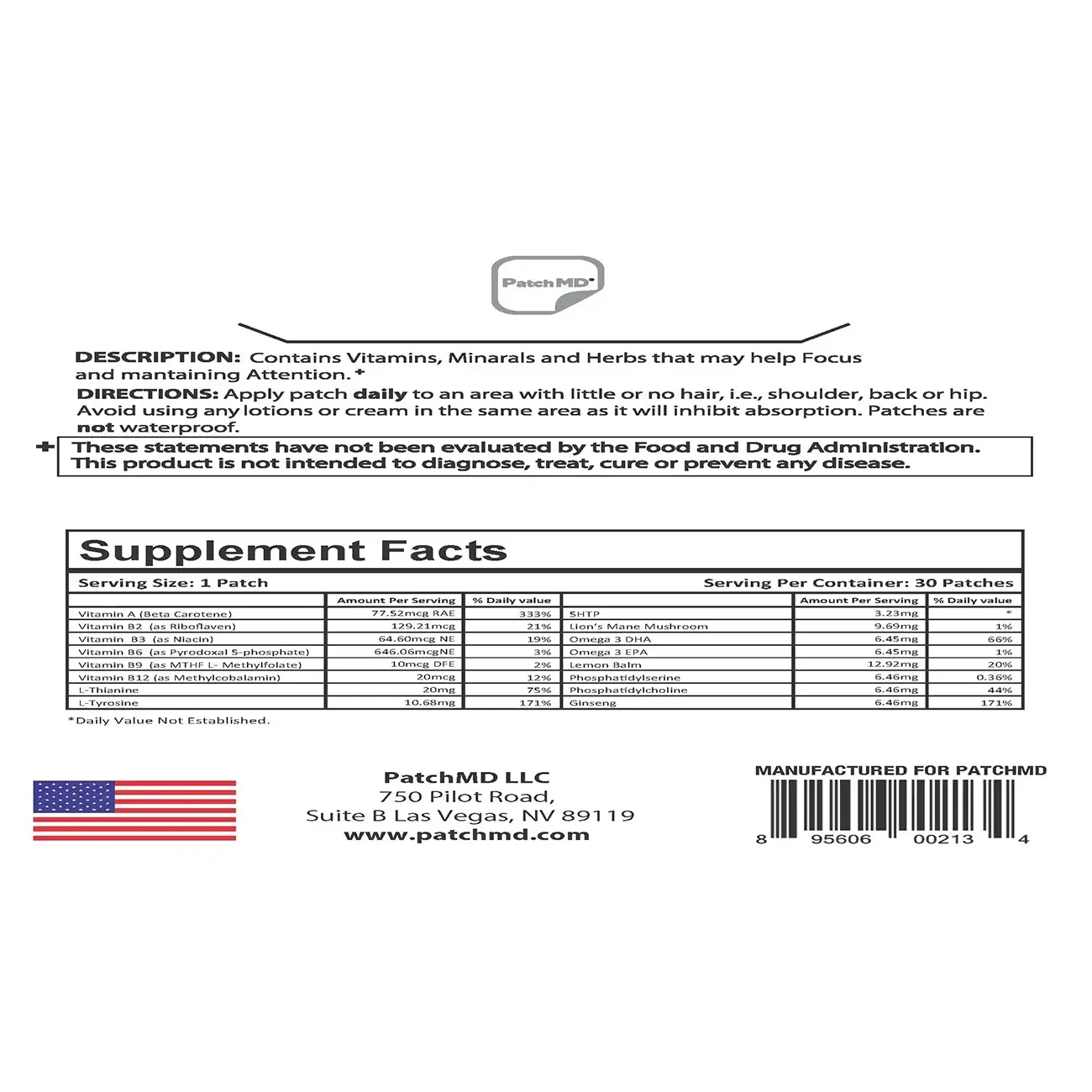 Focus Plus Patch Ingredients