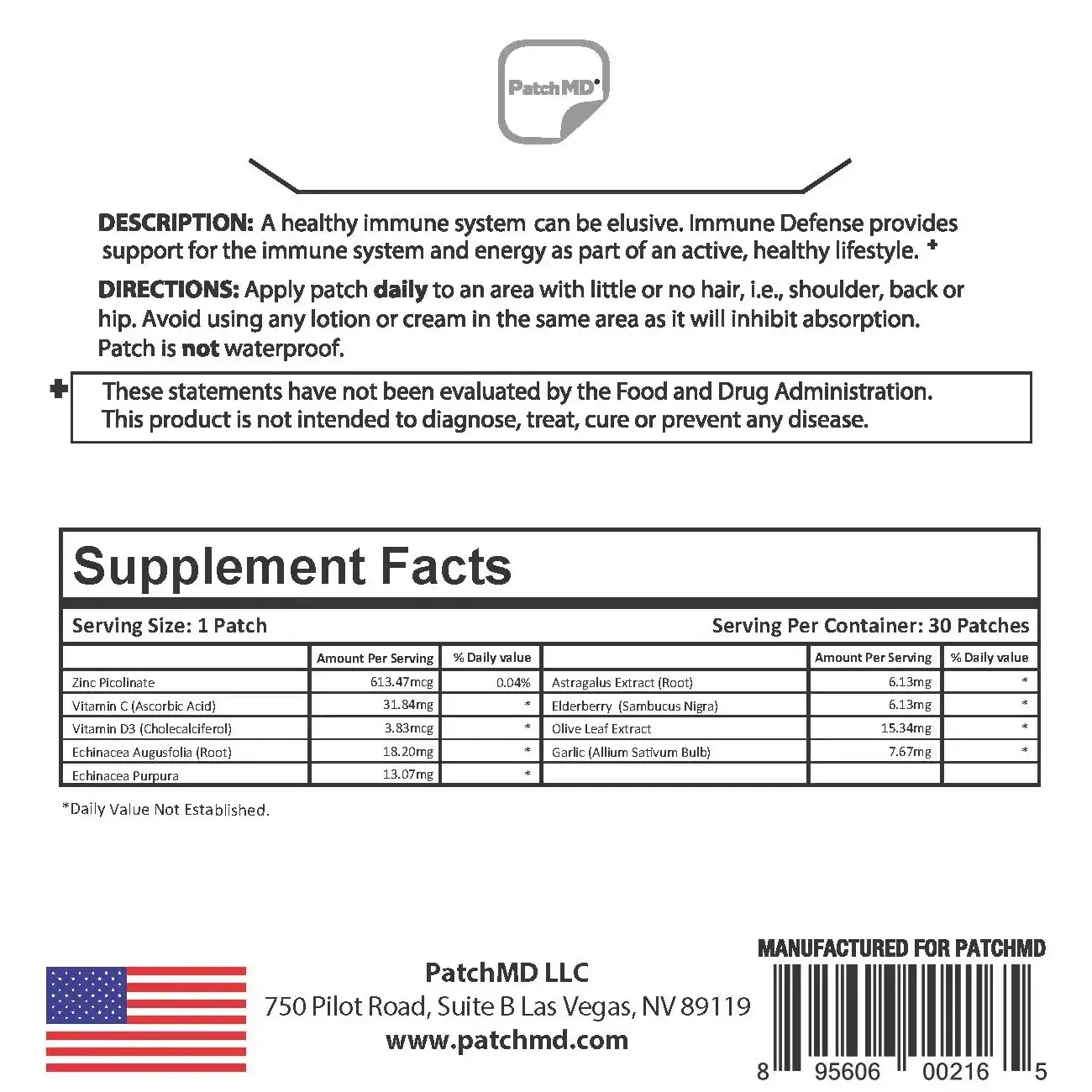 Immune Defense Patch Ingredients