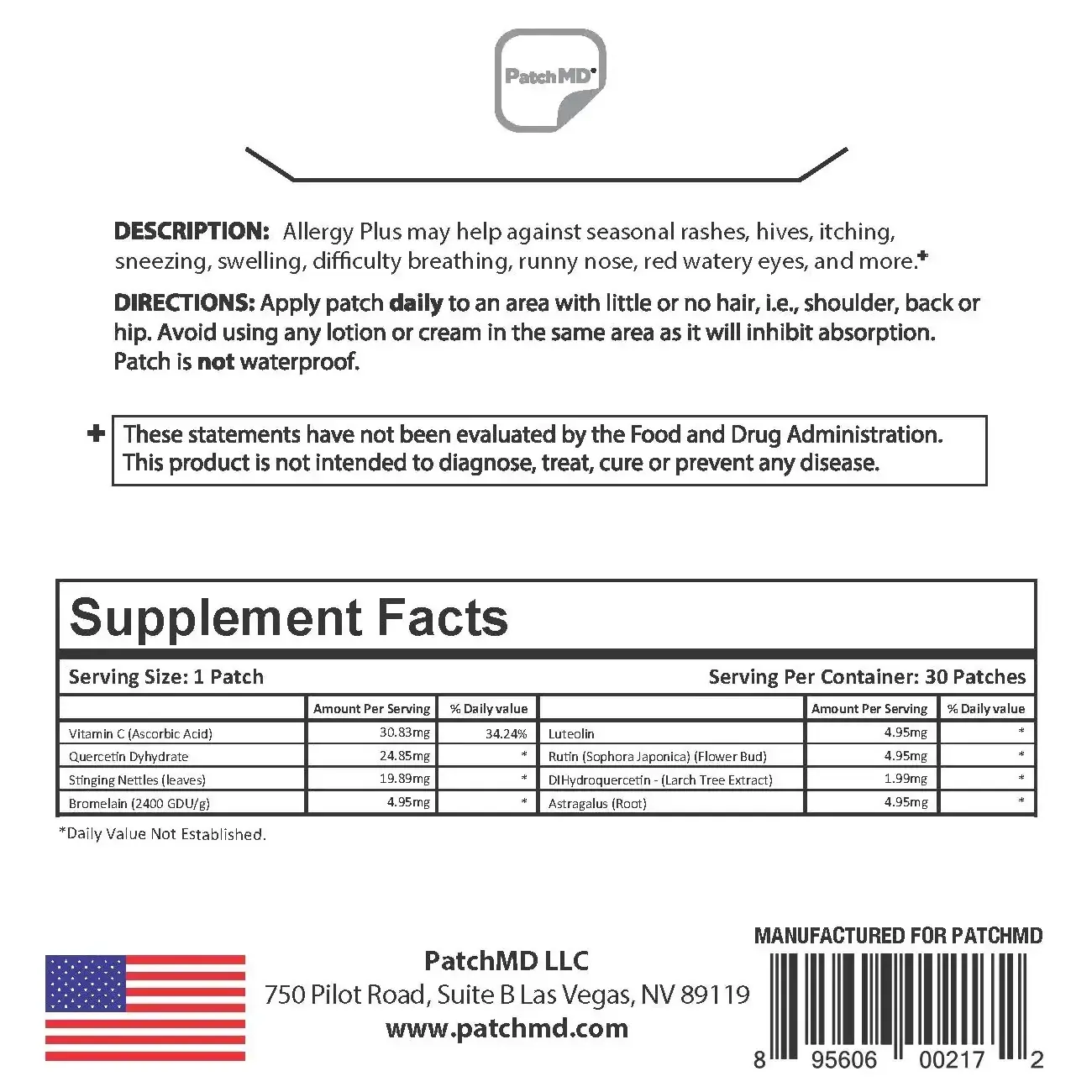 Allergy Plus Patch Ingredients