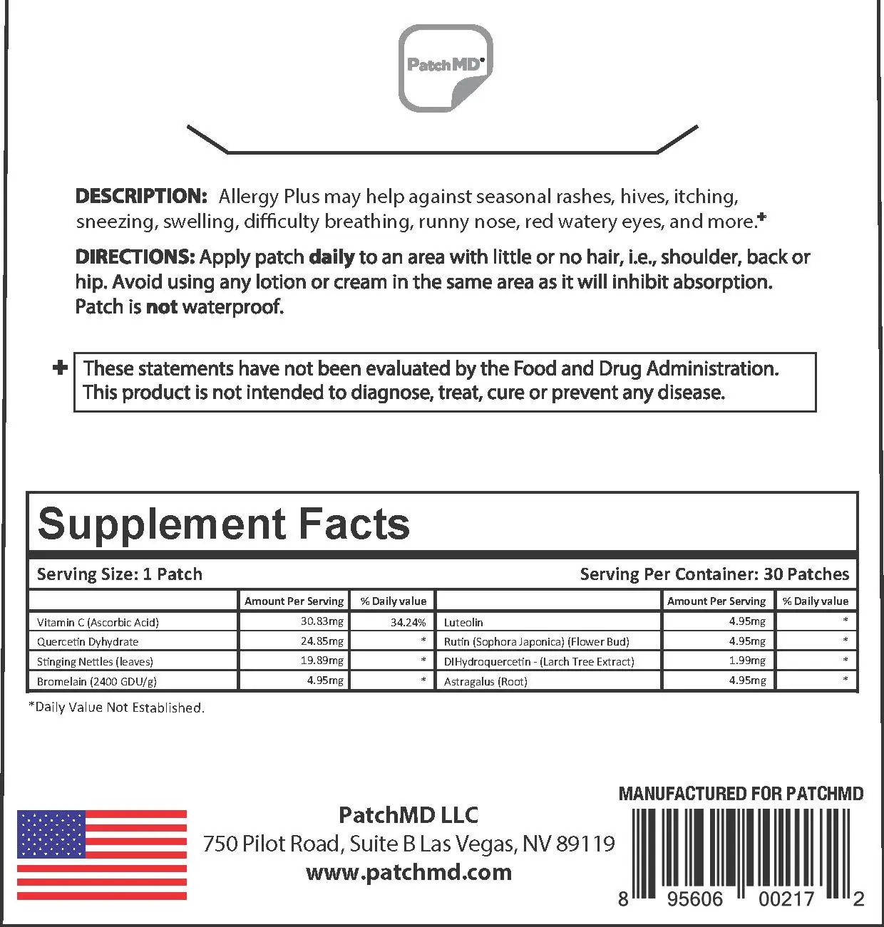 Allergy Plus Patch Ingredients