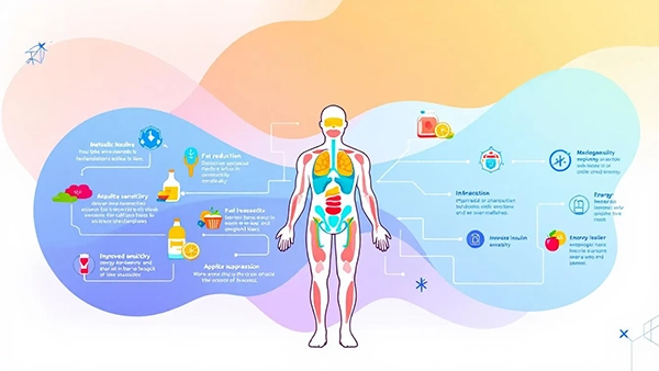 An illustration showing the concept of retatrutide benefits in weight management.